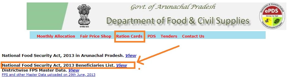 arunachal pradesh ration card list
