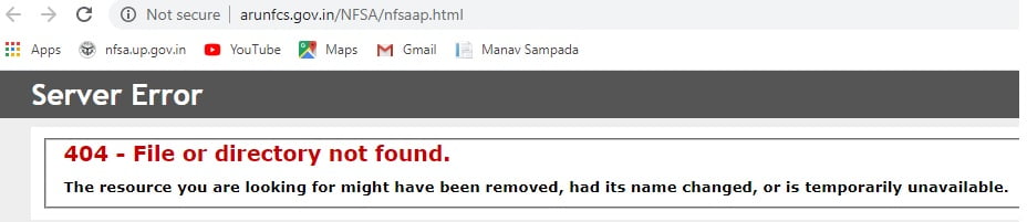 nfsa list arunachal pradesh server error