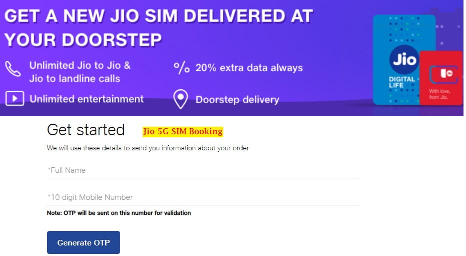 Jio 5G SIM Booking