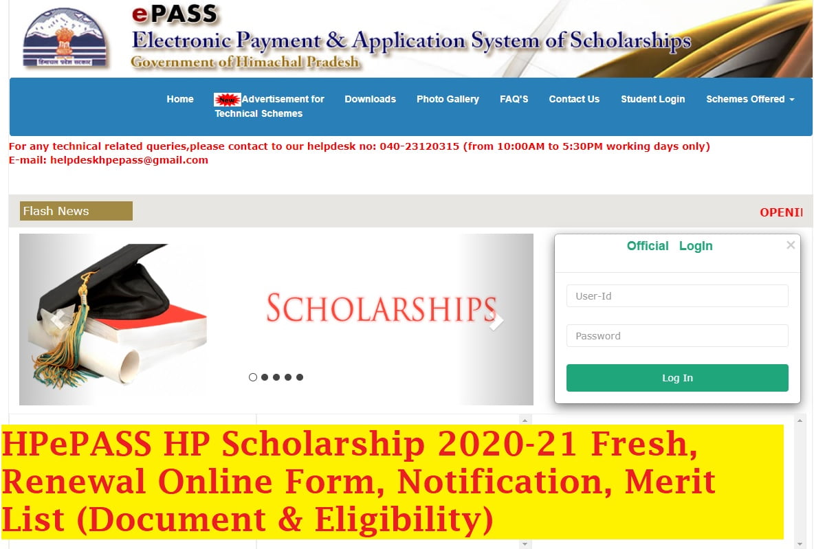 HPePASS HP Scholarship 2020-21 Fresh, Renewal Online Form, Notification ...