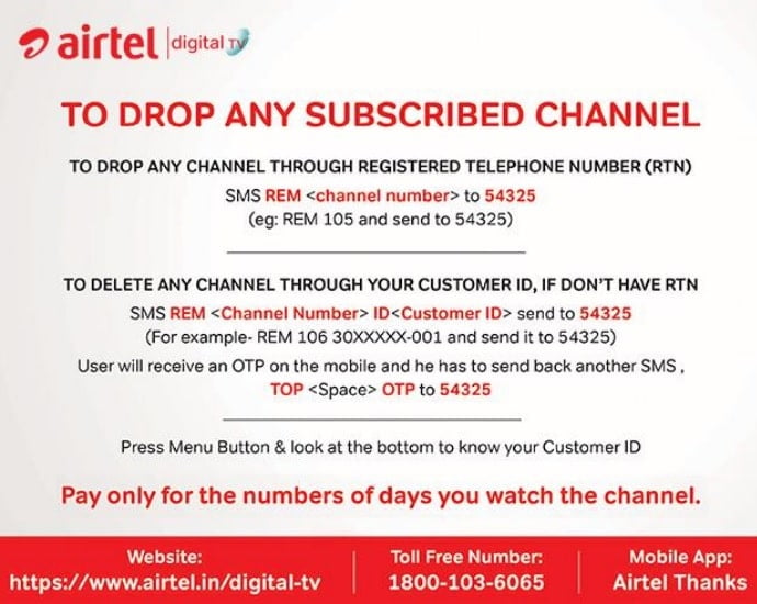 Airtel dth channel delete